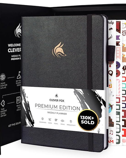 Clever Fox Planner Premium Edition – Undated Luxurious Weekly & Monthly Planner to Increase Productivity and Hit Your Goals – Organizer – Start Anytime, A5, Lasts 1 Year, Silver Black (Weekly)
