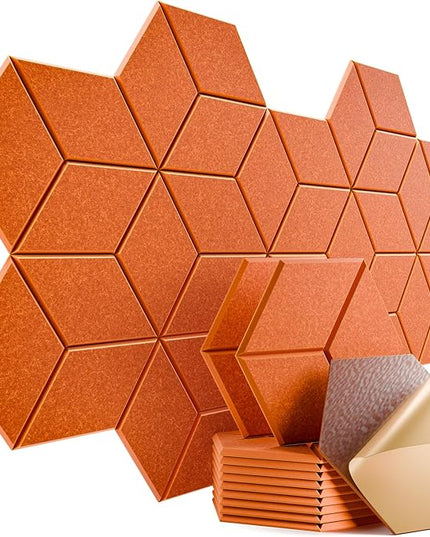 12 Pack Self-Adhesive Acoustic Panels 12" X 10" X 0.4" - Sound Proof Foam Panels with High Density, Y-Lined Design, Flame Resistant, Absorb Noise and Eliminate Echoes(Tangerine)