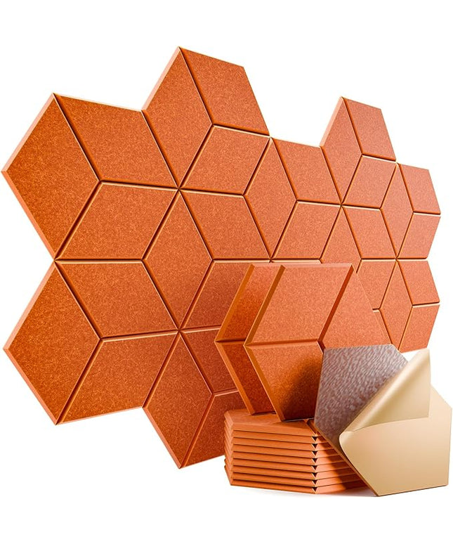 12 Pack Self-Adhesive Acoustic Panels 12" X 10" X 0.4" - Sound Proof Foam Panels with High Density, Y-Lined Design, Flame Resistant, Absorb Noise and Eliminate Echoes(Tangerine)