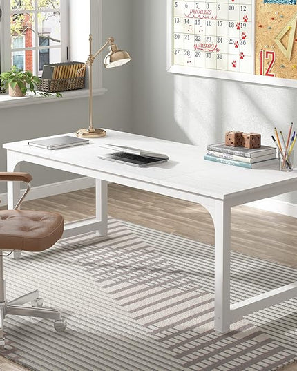 Tribesigns Modern Computer Desk, 70.8 x 31.5 inch Large Office Desk Computer Table Study Writing Desk Workstation for Home Office, White Metal Frame