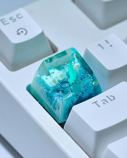Cute Axolotl Custom Animal Artisan Keycap with Light Blue Ocean Coral R1 SA Profile Axolotl 1U ESC Handmade Resin Keycap for Cherry MX Mechanical Keyboard for Axolotl Lover