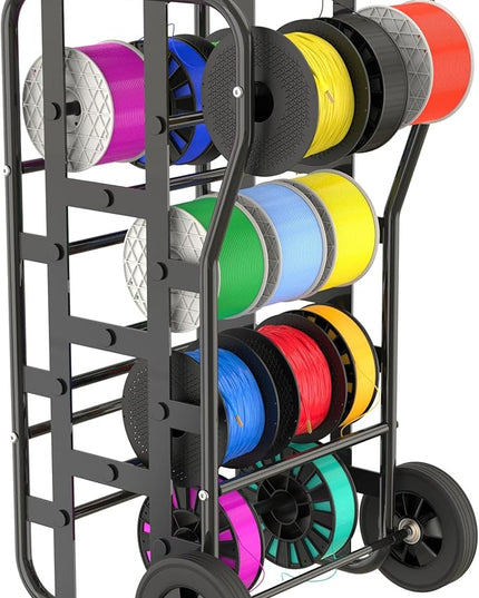 Tredre Wire Spool Rack with Wheels – Heavy Duty Cable Dispenser with 11 Rods, Mobile Wire Organizer Stand with Storage Box for Electrical & Workshop Use, Black