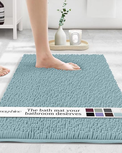 MAYSHINE Plush Shaggy Chenille Bath Mat | Extra Soft, Super Absorbent, Non-Slip Bathroom Rug | Fluffy Microfiber, Area Rug Sets for Bathroom Floor, Kitchen, Living Room | 32"x20" | Spa Blue