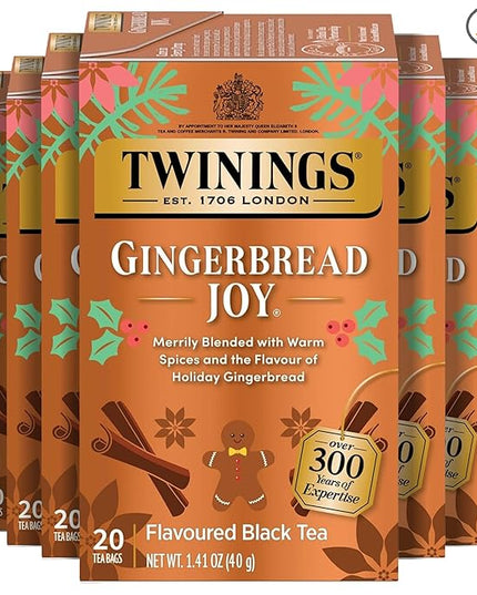 Twinings Gingerbread Joy Black Tea Individually Wrapped Bags, 20 Count (Pack of 6), Ginger & Cinnamon, Caffeinated, Enjoy Hot or Iced, 120 Teabags