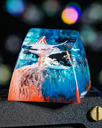 Manta Ray Artisan Keycap Blue Red Ocean Coral R1 SA Profile Custom Sea Creatures Keycaps 1U ESC Handmade Gaming Resin Key Cap Cherry MX Switch Compatible Mechanical Keyboard Manta Ray Lover Gift