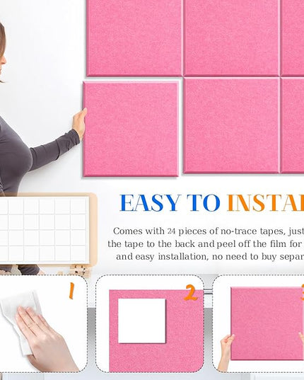 DOLLAR BOSS Large Cork Board for Wall 48" x 36" x 0.5" Pink Bulletin Board 12 Packs Corkboard Tiles Self Adhesive Felt Wall Tiles for Office Home School, Pink