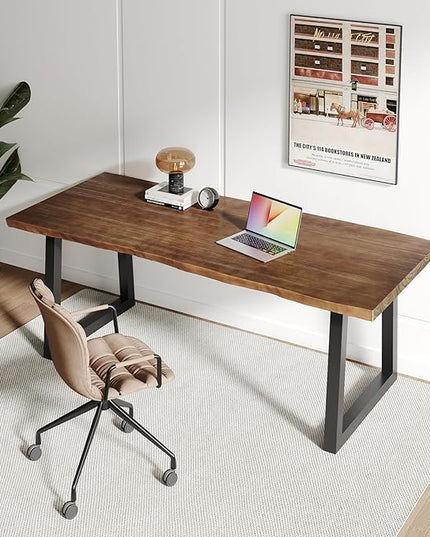 Solid Wood Computer Desk,Rustic Style 55-inch Large Office Desk- Modern Gaming Working for Home Office, Modern Simple Design, Ideal for Study, Writing, Dining