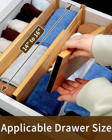 Utoplike Bamboo Dresser Drawer Dividers, 4'' High Adjustable Drawer Organizers for Clothing, Spring Loaded, Works in Kitchen, Bathroom, Bedroom, Drawer, Desk, 4 pcs