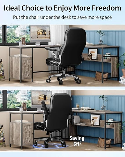 Big and Tall Office Chair with 5D Arms, 600lbs Fabric & PU Leather Heavy Duty Desk Chair, Adjustable Lumbar Support & Height, Tilt Function, High Back Ergonomic Executive Computer Chair