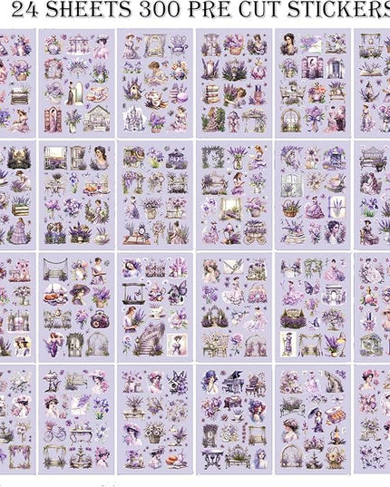 Auguro Vintage Ephemera Sticker 24 Sheets precut 300 washi Stickers Paper Girls Journal Stickers for Adults Junk Journal Sticker Book Scrapbooking Supplies