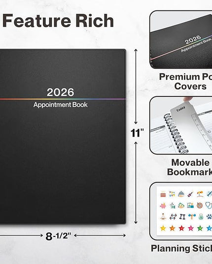 Dunwell Daily Planner 2026, 8.5x11 Appointment Book, 15-Min Hourly Schedule, Jan to Dec 2026, Large Planner with Colorful Tabs, Premium Paper Quality