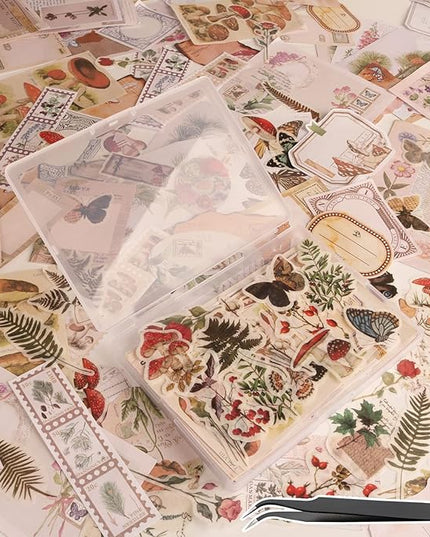 200Pcs Vintage Scrapbook Stickers, Aesthetic Junk Journal Stamping Supplies Kit, Scrapbooking Ephemera Washi Paper for Bullet Journaling Planners Diary Collage