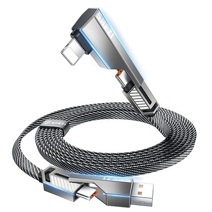SHEZI 4-in-1 USB C Cable 3FT Compatible with Lightning Cable 90 Degree, [Fast Charging&Data Transfer] Flat Nylon Braided Charger Cord Combo, USB A/C to C/L Multi Charge Cable for iPhone/iPad