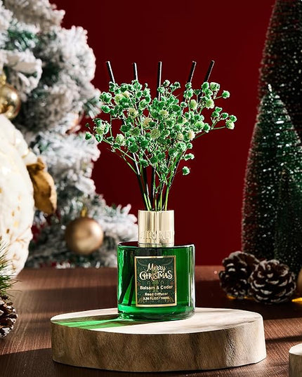 Airkeep Christmas Reed Diffuser Set,3.38 fl oz (100 ml) Reed Diffuser - Balsam&Cedar Oil Diffusers with 8 Reed Sticks, Home Fragrance Reed Diffuser for Bathroom Shelf Decor