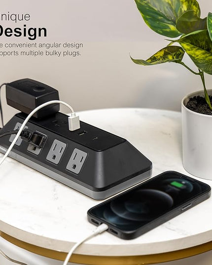 GE UltraPro 10-Outlet Surge Protector with USB, 2 USB-A, 1 USB-C, 4 Ft Braided Extension Cord, Multi Plug Outlet Extender, Adapter Spaced, Flat Plug, 3540 Joules, Charging Station, Black, 81785