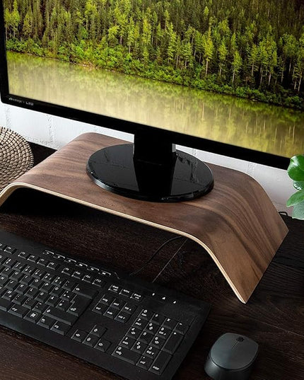kalibri Wood Monitor Stand Riser - Computer Desk Holder Desktop Dock Wooden Mount Display for PC TV Screen Notebook Laptop - Walnut