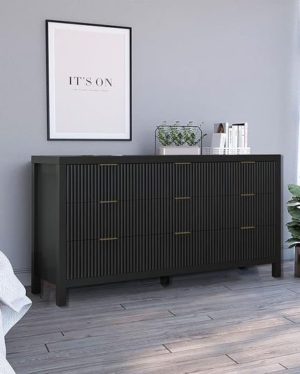 NRITOBY Dresser for Bedroom with 9 Drawers, Wide Bedroom Dresser with Drawer Organizers with Spacious Storage for Dining Room, Entryway, Black