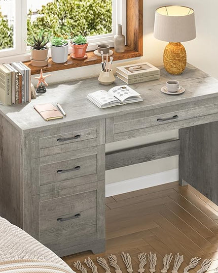 Vabches Farmhouse 47" Executive Desk with File Drawer, Workstation for Home Office, Study, Writing,Wood Computer Desk with 3 Storage Drawers .(Grey)