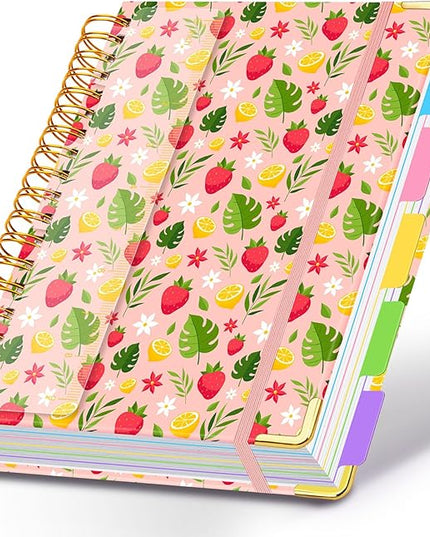 Spiral Journal Notebooks for Work, 300 Pages 5 Subject Notebook College Ruled with Dividers & Tabs, 8''x 10'' Large Notebook Journal for Women Students Note-Taking and Organizer (Pink Floral)