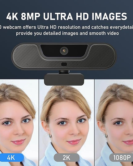 saylas 4K Webcam with Microphone and Speaker, Wide Angle 112°, Remote Control, Autofocus, Digital Zoom, Privacy Cover, Plug & Play Web Streaming Camera for Computer, USB Webcam for Pc