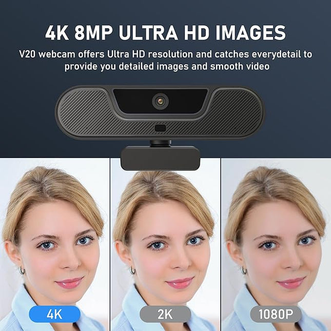 saylas 4K Webcam with Microphone and Speaker, Wide Angle 112°, Remote Control, Autofocus, Digital Zoom, Privacy Cover, Plug & Play Web Streaming Camera for Computer, USB Webcam for Pc