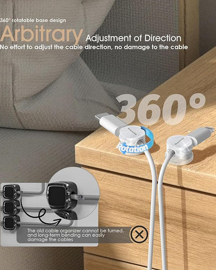 9 Pack Spring Cord Organizer Cable Clips [Locking Cable Rotatable], 2025 Latest Nearockle Phone Charging Cord Holder Cable Management for Car, Nightstand, Office Desk Accessories (Clear)