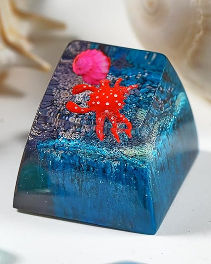 Crab with Pink Seashell Artisan Keycap Black Blue Ocean R1 SA Profile Custom Keycaps 1U ESC Handmade Gaming Resin Key Cap Cherry MX Switch Compatible Mechanical Keyboard Sea Lover Gift