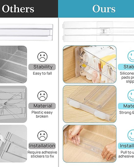 Vtopmart 8 Pack Drawer Dividers for Clothes, 4" High 10.2"-16.5" Adjustable Expandable Dresser Drawer Organizer, Clear Plastic Separators for Dresser, Baby Clothing, Underwear, Cosmetic, Toiletries