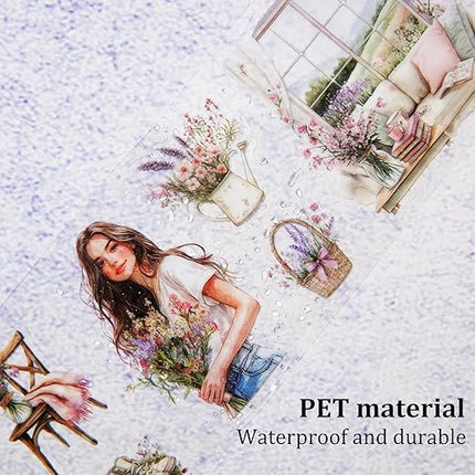 AuriicLeaf Spring Garden PET Tape Set, 3 Rolls Pre-Cut Wildflower Stickers for Scrapbooking, Journaling, DIY Crafts, and Collage Art (30 mm/50 mm/55 mm)
