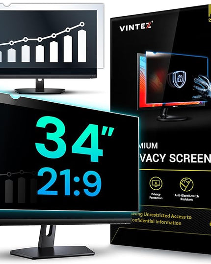 VINTEZ 34 Inch 21:9 Privacy Screen for Computer Monitor and Laptop - Anti Glare Protector Film Blue Light Filter Eye Protection - Computer Screen Privacy Shield, [1 Pack]