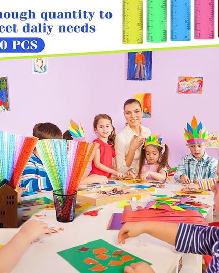 Zonon 50 Pcs 6 Inch/12 Inch Plastic Rulers Bulk Flexible Straight Rulers with Inches Centimeters First Day of School Gift Students Back to School Office Home Supplies(Clear Colorful,12 Inch)