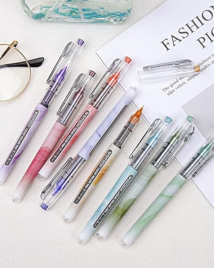 WRITECH Liquid Ink Rollerball Pens: Multi Colored 0.5mm Extra Fine Point Tip Rolling Roller Ball Pen 8ct Assorted Colors for Journaling Smooth Writing Note Taking No Bleed & Smudge & Smear