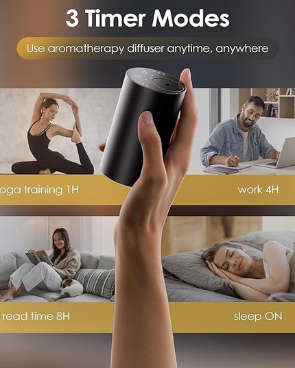 Waterless Essential Oil Diffuser, Portable Aromatherapy Diffuser, Mini Scent Machine, Battery Operated, 1/4/8-Hour Timer, 20ml Capacity, 3 Mist Levels for Home, Car, Room Office.No Included Oil(2pcs)
