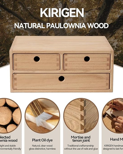Kirigen Natural Wooden Desktop Organizer - Office Supplies Filing Tidy Storage Shelf - Storage Cabinet/Jewelry Organizer with 3 Drawers (NA, 2-Layer &3 Drawers)