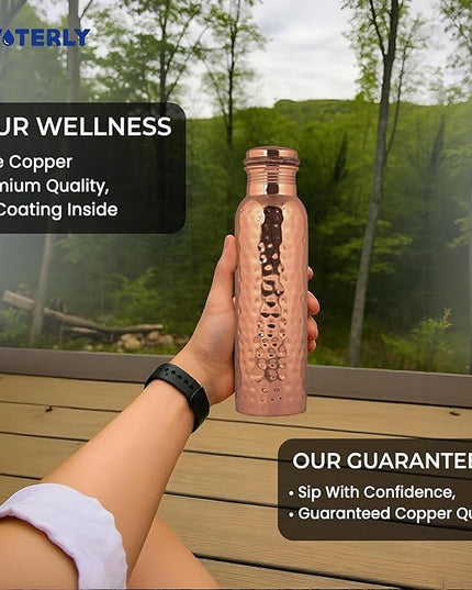 Hammered Copper Water Bottle (34 Oz /1000ml) With Set Of 2 Tumbler (10 Oz/300ml Each) | Best use for Office,Gym & gifts |100% Pure Copper Material with Leak proof Quality Made In India