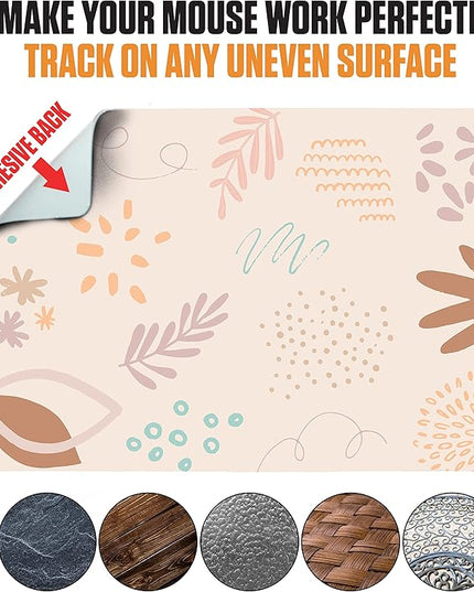 Mouse Pad Adhesive Bottom - Sticks to Any Surface - Portable - Webcam Covers and Screen Cleaner Included (Pastel Leaves)