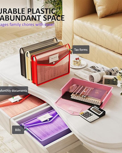ThinkTex Plastic Expanding File Folder, Transparent envelopes with Snap Closure,No Dividers,Large Capacity,Document Organizer for Receipts, Bills&Taxes,Letter/A4 Size for School/Office/Home-5 Pack