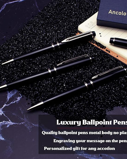 Ancolo Personalized Ballpoint Pens - Executive Writing Pen with 10 Black Ink Refill Engraved with Your Message Name on the Pens Gift Set for Man/Women/Writers/Collection/Journalist
