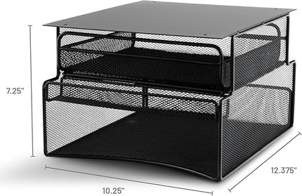 Safco 3244BL Onyx Mesh Deluxe Under Desk Hanging File & Paper Organizer, Black, Steel Construction, 2 Compartments, Tabletop or Desktop. Perfect for Home, Office & Classrooms, Black
