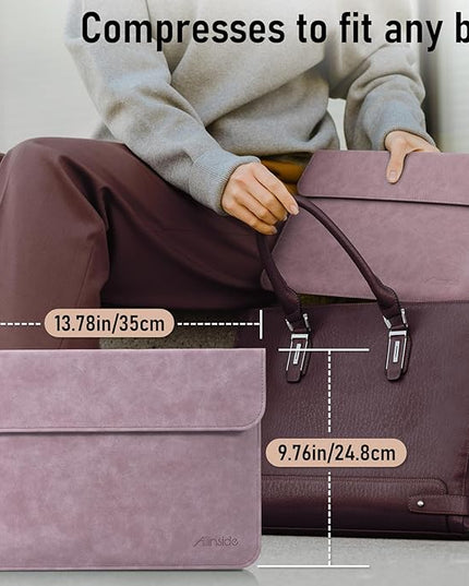 Allinside 13 Inch Laptop Sleeve Case for MacBook Air 13 2018-2025/MacBook Pro 13 2016-2022/Macbook Pro 14 2021-2024, Waterproof Matte PU Leather Horizontal Envelope Protective Case Cover, Purple