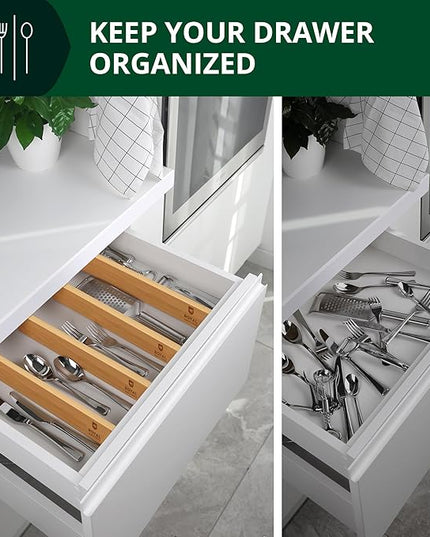 Drawer Divider and Organizer for Kitchen Organization - Adjustable Bamboo Drawer Dividers Organizers (17 - 22") - 4-Pack Expandable Drawer Organization Separators for Kitchen, Bedroom & More, Natural