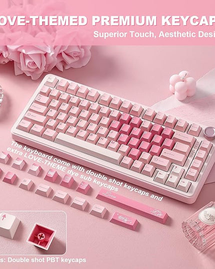 YUNZII B75 PRO Wireless Mechanical Keyboard,75% Layout with Knob,Hot Swap Gasket Custom Structure,Creamy Pre-lubed Switches,RGB Backlit,Bluetooth/Type-C/2.4G for Win/Mac(Cocoa Cream V2 Switch,Pink)