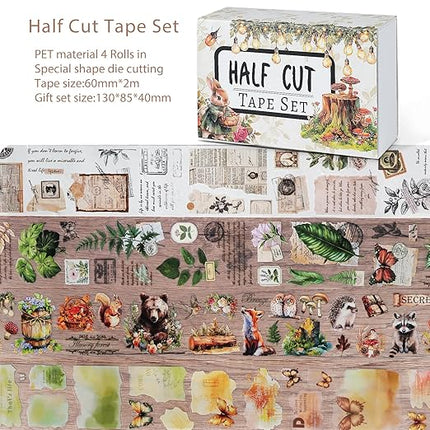 Snycler Pre-Cut Green Magic Themed PET Washi Tapes - Vintage Aesthetic Tape Stickers for Journaling, Scrapbooking, Junk Journals, Crafts, Planners - 4 Rolls