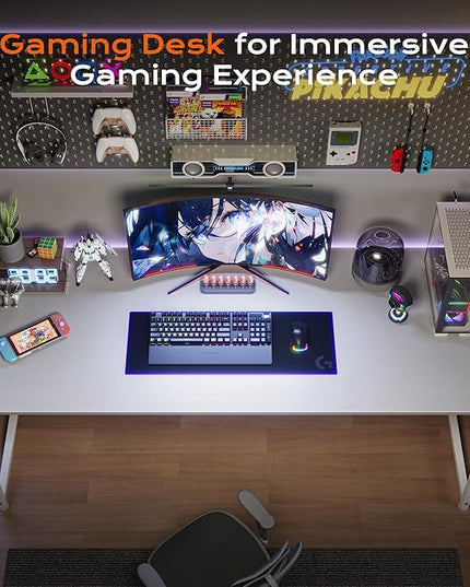 PRAISUN 54 X 24 Inch Computer Desk with Deeper Desktop, Gaming Office Writing Work Desk for Home Office, Study, Bedroom, Work from Home, Metal Frame, White