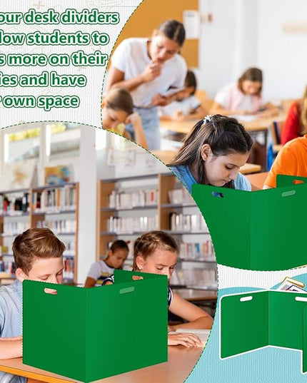 24 Pcs Desk Dividers for Students Classroom Plastic Privacy Folders Green Test Dividers for Students Desks Trifold Privacy Panel Partitions for School Teacher Supplies (24pcs Green)