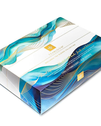 Teabloom Wellness Tea Collection – Fruit & Herbal Assortment with 12 Plant-Based Pyramid Sachets, Organic Ingredients, Elegant Presentation Box, Thoughtful Gift for Tea Lovers