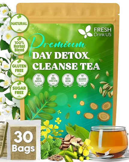FreshDrinkUS, 30 Teabags of Herbal Day Cleanse Tea – 30 Day Program | Refreshing Mint Blend with Dandelion, Senna & Hibiscus | Naturally Supports Wellness & Light-Feeling | Caffeine-Free Herbal Tea