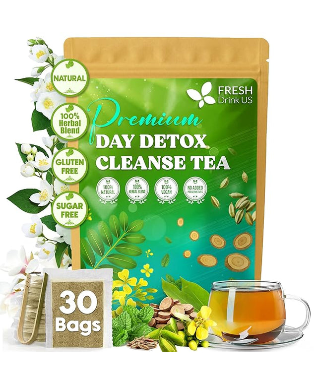 FreshDrinkUS, 75 Teabags of Herbal Day Cleanse Tea – 75 Day Program | Refreshing Mint Blend with Dandelion, Senna & Hibiscus | Naturally Supports Wellness & Light-Feeling | Caffeine-Free Herbal Tea