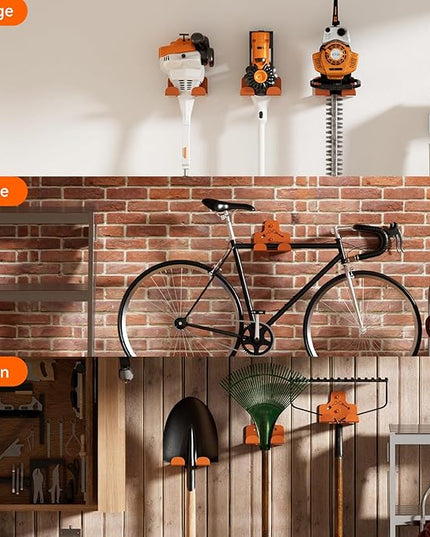 Garage Storage Trimmer Rack, Weed Whackers Holder Organizer Garden Power Tool Hanger Wall Mounted for Garage Trimmer, Hedge Trimmer, Grass Trimmer, Garden Tools,3 Packs(Orange)
