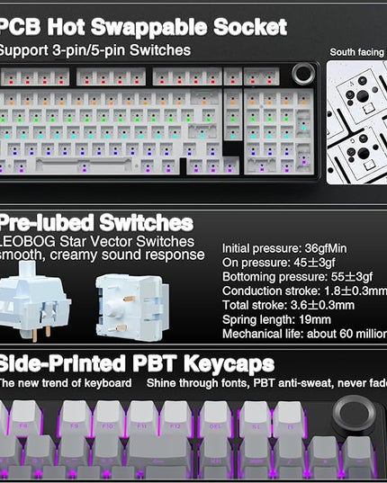 AULA F99 Pro Wireless Mechanical Keyboard with Knob,Gasket Structure,Tri-Mode BT5.0/USB-C/2.4GHz Hot Swappable Keyboard,Creamy Sound,RGB Backlit PBT Keycaps Computer Gaming Keyboards